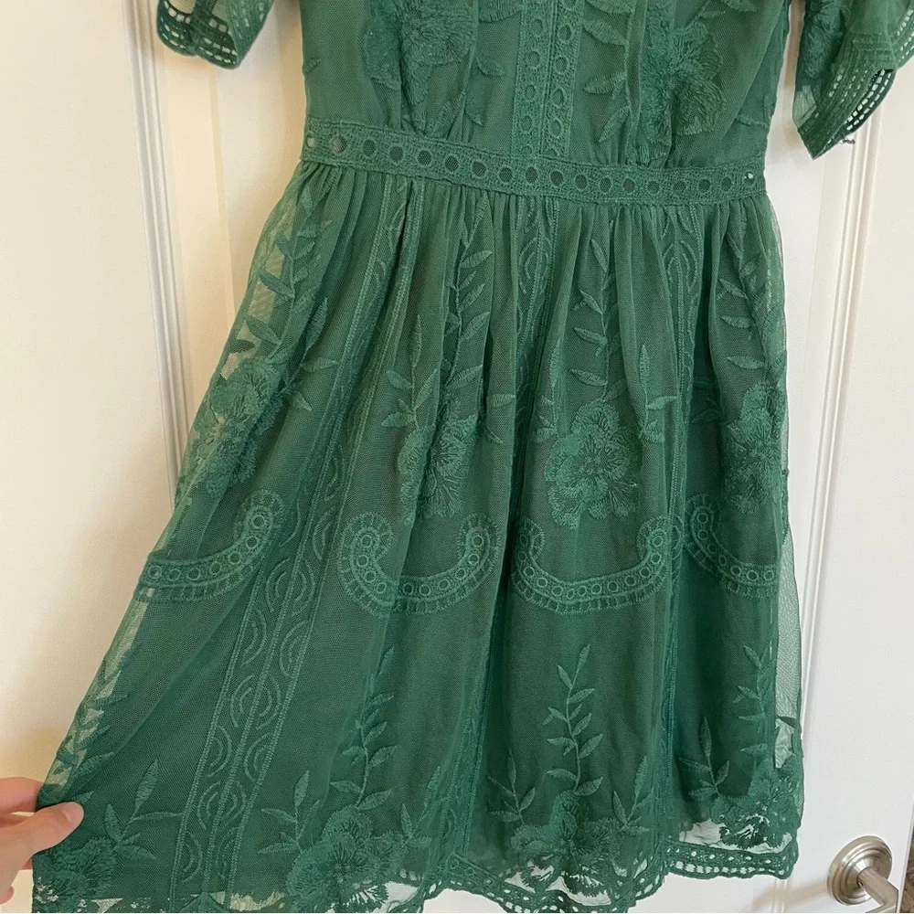 Altar’d State Green Lace Emerald Embroidered Mini Dress Size S Floral Boho - Picture 6 of 8